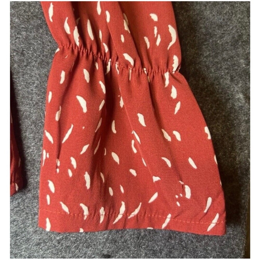 NWT Coeur de Vague Blouse Womens Medium Orange Rust White Printed Ruffle Tie Top - Picture 9 of 14